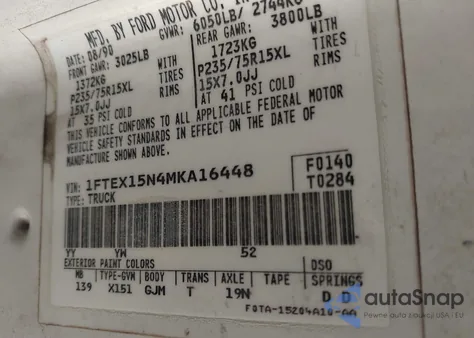 1991 Ford F150 из США, поврежденный, VIN 1FTEX15N4MKA16448